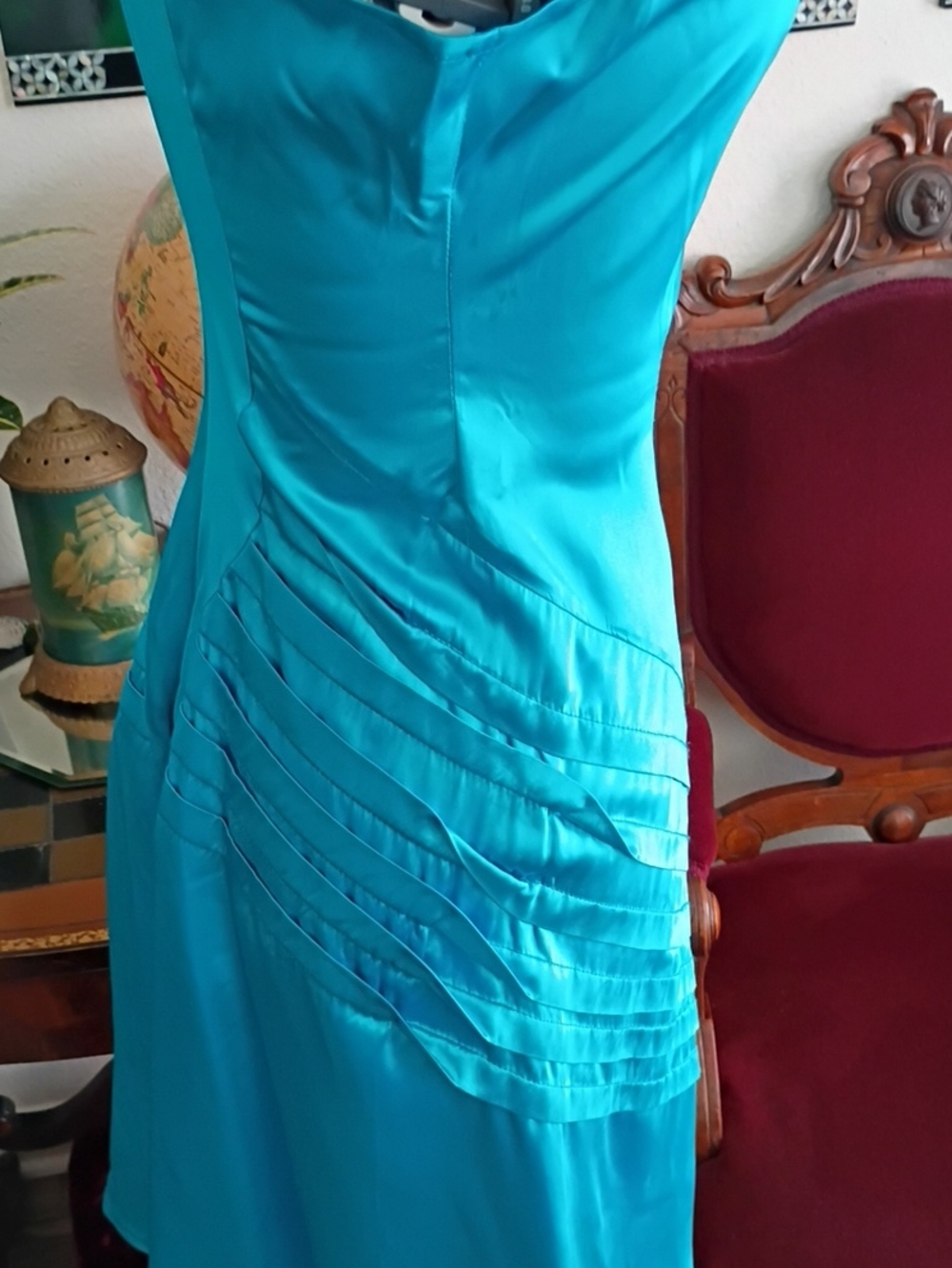 Amin Phillips 100% Silk Blue Teal Dress Size Extra Small - Picture 5 of 7